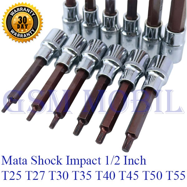 1/2'' Mata Kunci Shock Bintang Mata hexagonal Hex Bit Socket Mata Sok Impact T25-T55 - 10008502