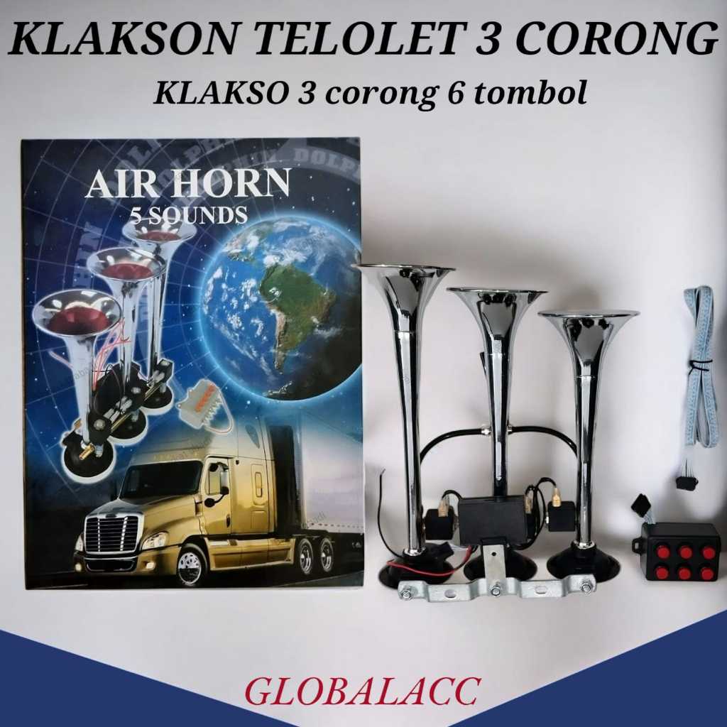 Klakson Telolet 3 Corong 12/24Volt/Klakson Air Horn 6 Tombol 3 Corong
