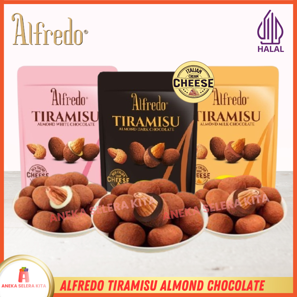 

Alfredo Tiramisu Coklat Almond Dark, White & Milk Chocolate With Rich Italian Cream Cheese Halal 300g