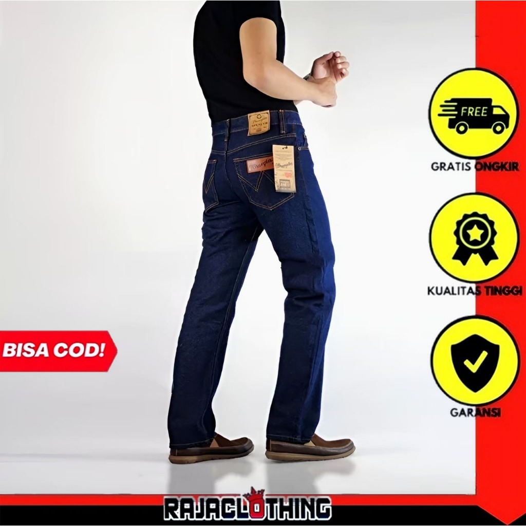RCL - Celana Jeans Wrangler Navy Standar Reguler Original Pria Size 28-38 Panjang Standar Reguler-Ba
