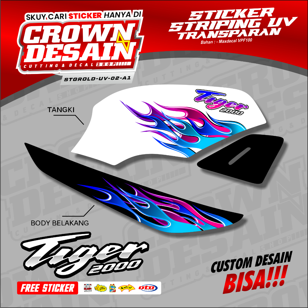 Striping Stiker Tiger 2000 Desain Flame Api Transparan / Striping UV Tiger 2000 Old Lawas Motif Api 