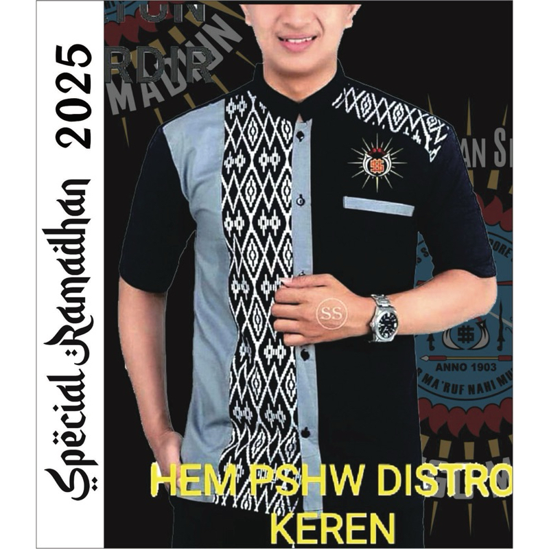 kemeja lengan pendek bordir pshw / kemeja batik bordir /baju lebaran pshw/ baju muslim batik /atasan
