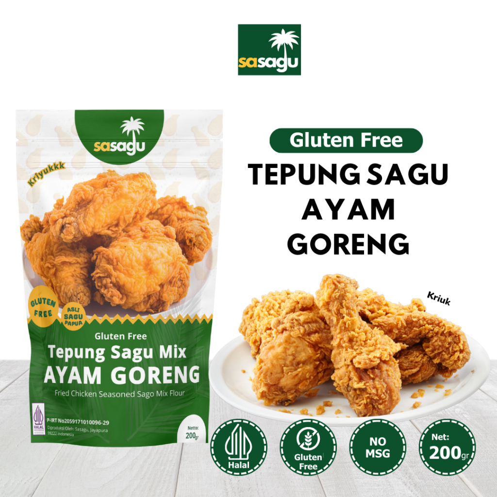 

Tepung Bumbu Ayam Crispy/Tepung Fried Chicken Premium– Gluten Free 200g, No MSG, Sagu, Sasagu