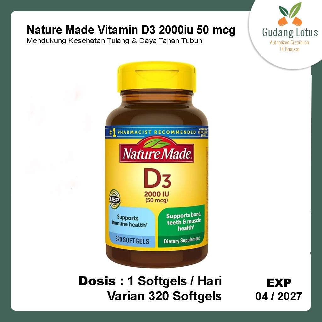 Nature Made Vitamin D3 2000iu 50 mcg - 320 Softgels