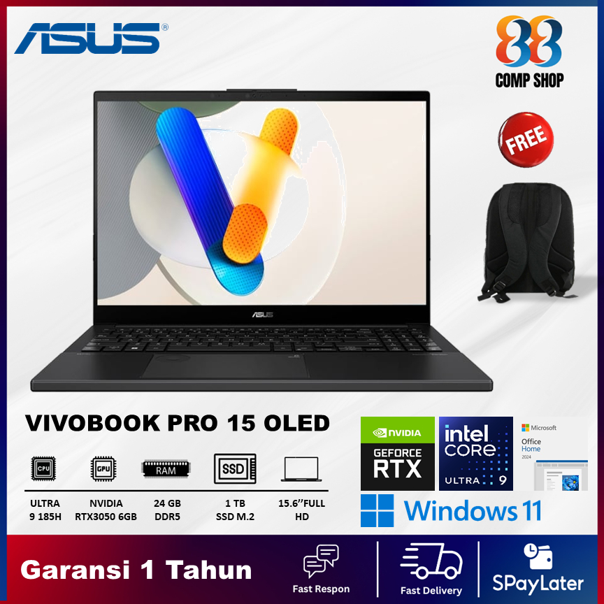 LAPTOP ASUS VIVOBOOK PRO 15 OLED Q543MJ ULTRA 9 185H RTX3050 6GB/ 24GB 1TB SSD WINDOWS11 15.6FHD