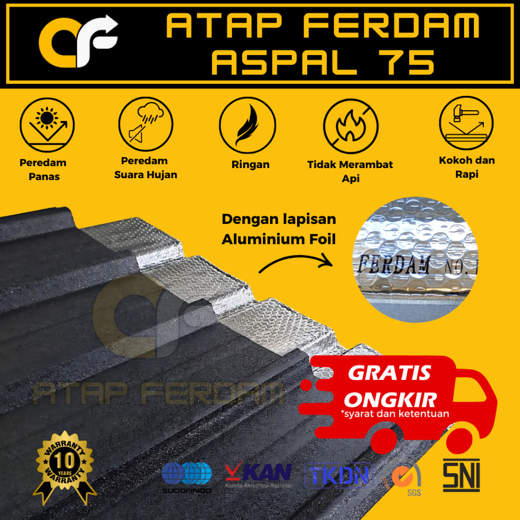 Spandek Pasir Aspal FERDAM 0.40mm Atap Insulasi Galvalume Peredam Panas & Suara Hujan