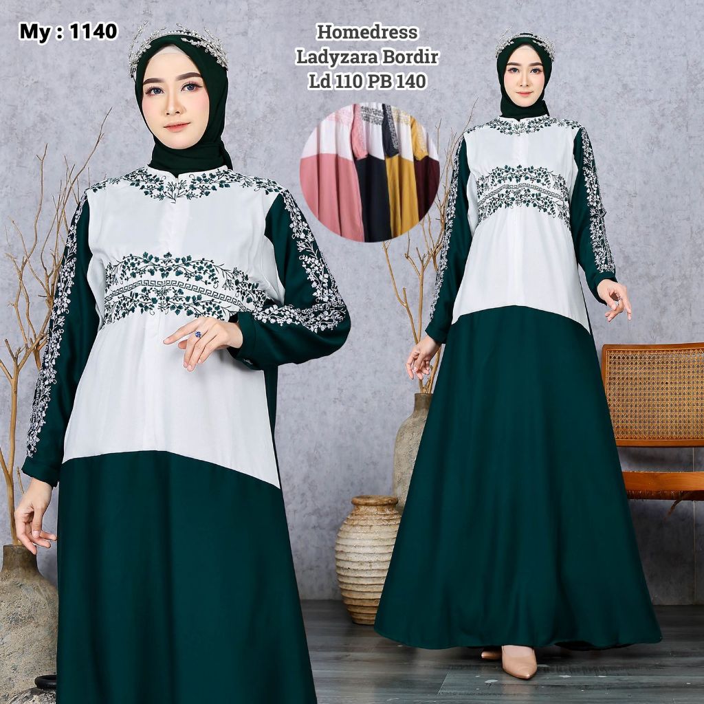 DISKON - MY 1140 (isi 2) ASYA Gamis Lady Zara Mix Bordir Lebar Mayung Premium Polos Cantik Home Dres