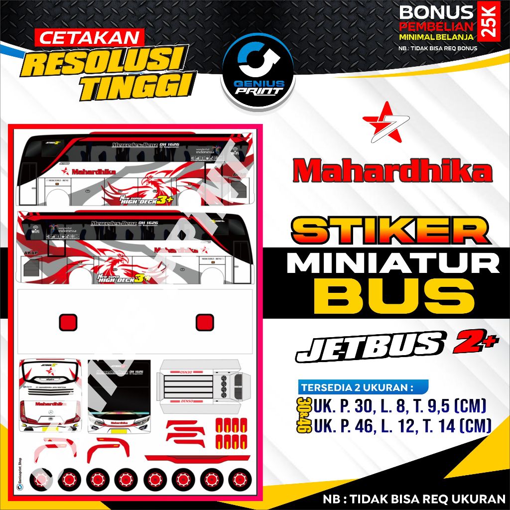 Stiker Mainan Miniatur Bus Jetbus 2+ Livery Mahardhika | Putra Aljabar | Tri Putra Jaya | Ramayana |