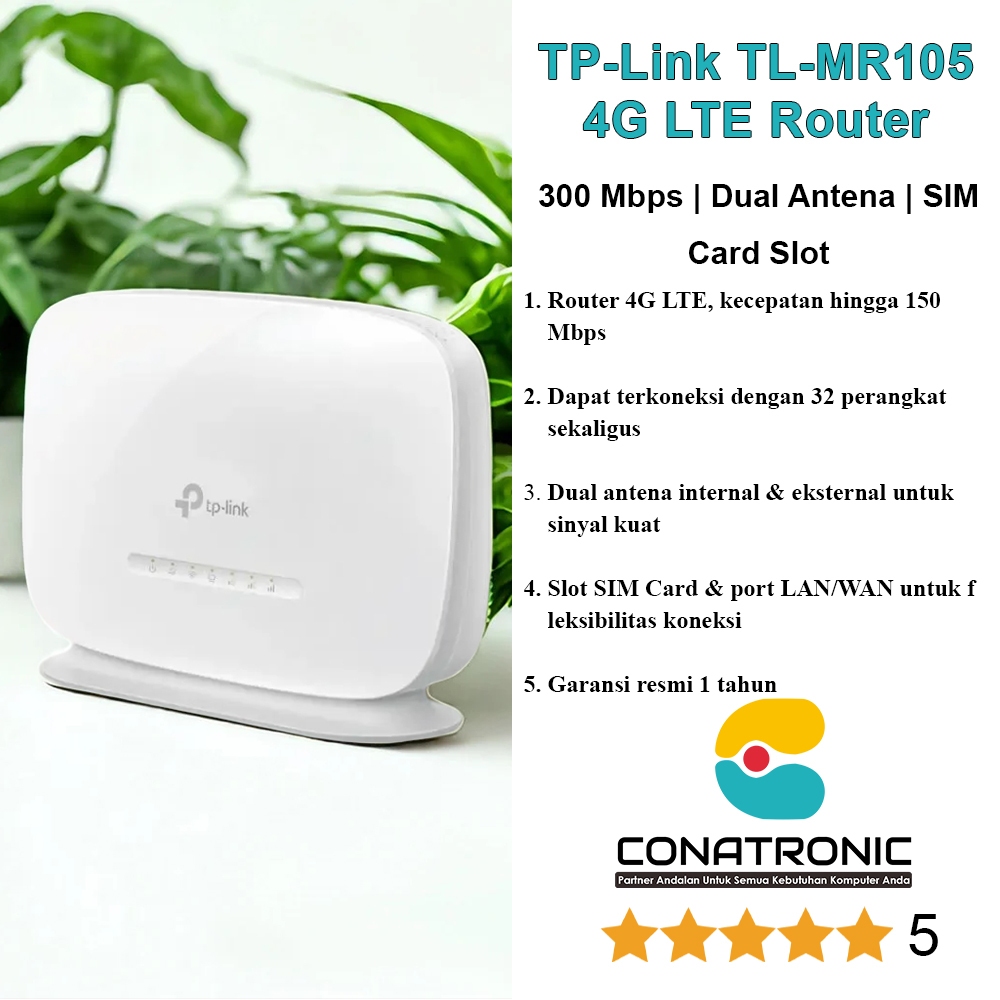 TP-Link TL-MR105 300 Mbps Wireless N 4G LTE Router - Router WiFi dengan Slot SIM Card