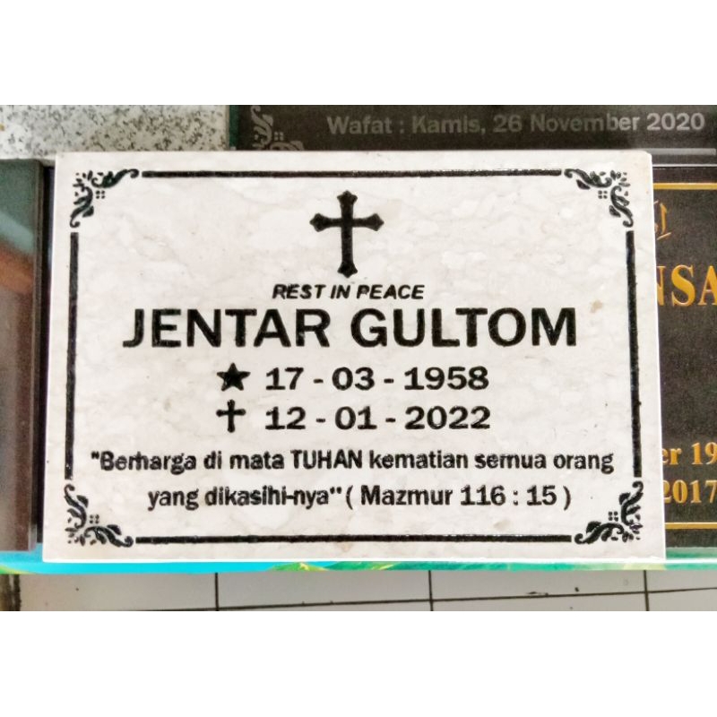 BATU NISAN MARMER LEMPENGAN CUSTOM + FOTO