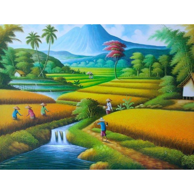 poster cetak, pemandangan pesawahan, hiasan dinding, pemandangan pesawahan,bisa cod