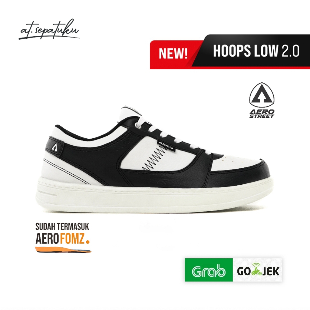 Aerostreet Hoops Low 2.0 Hitam Putih 37-44 Sepatu Sneakers Casual Pria Wanita | Sepatu Sport Origina