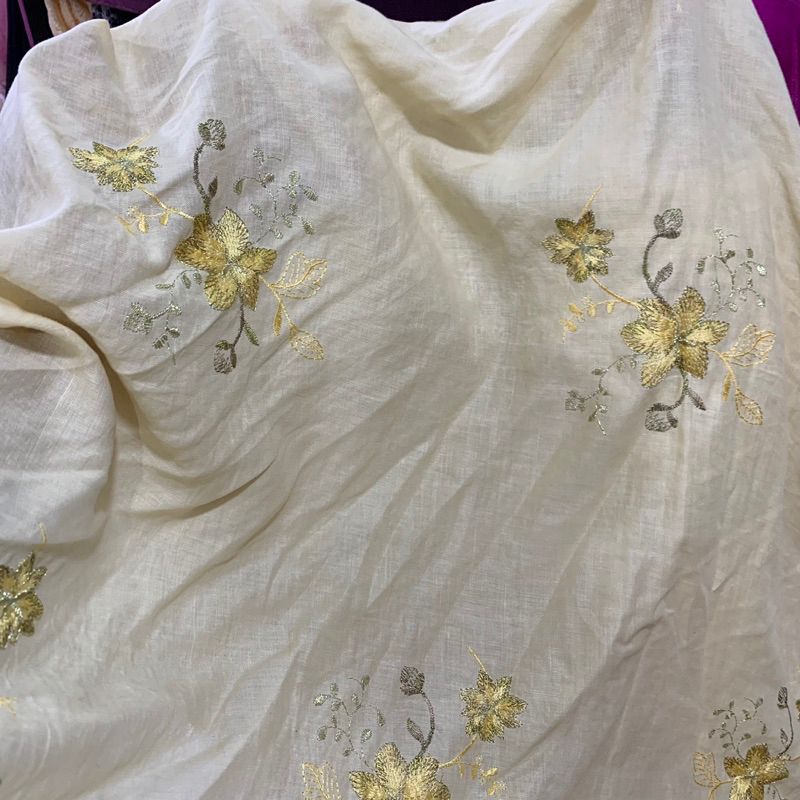 Kain Katun Linen Bordir - Kain Katun Bordir Motif Bunga Import - Kain Linen Original - Kain Bordir B