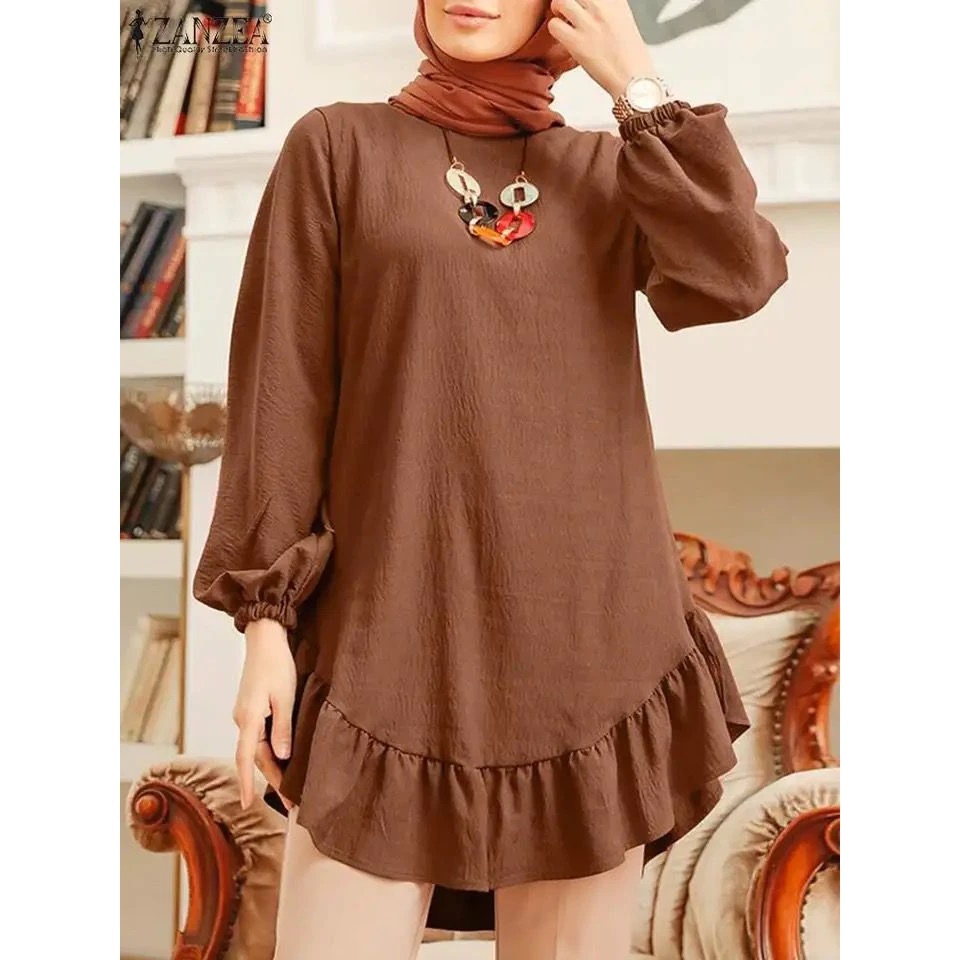 Atasan Baju Muslimah Tunik Polos Basic Lengan Panjang Model Rempel Bawah Terbaru - Wanita
