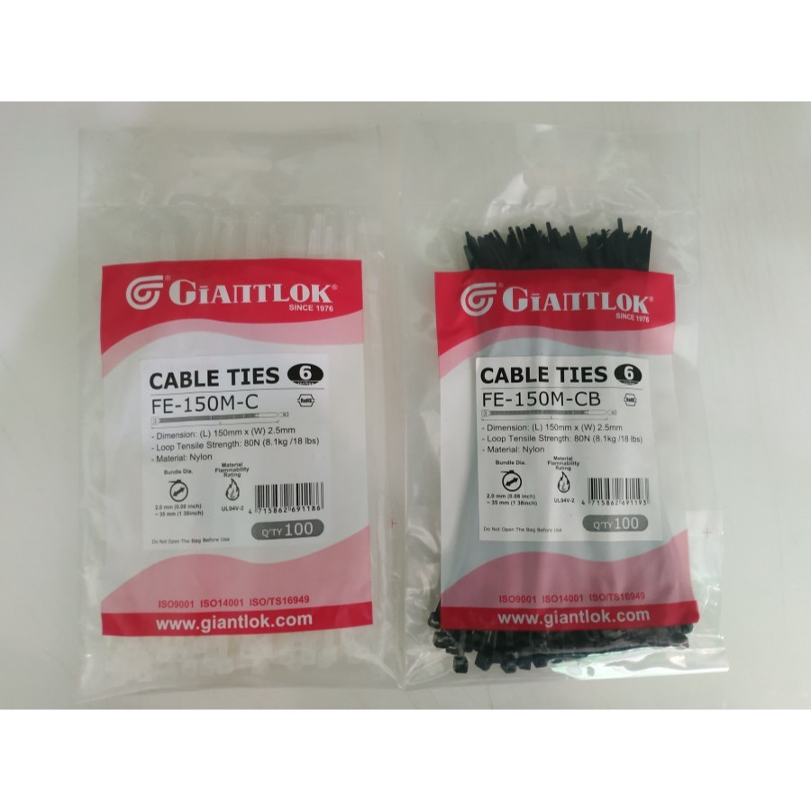 

Cable Ties GIANTLOK FE - 150MC (lebar 2,5mm) kemasan 100pcs/pack - Hitam