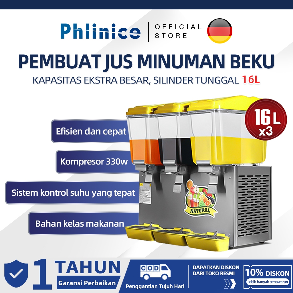 Phlinice Mesin minuman jus minuman beku rumah tangga komersial 1-3 silinder 48L kapasitas besar mesi