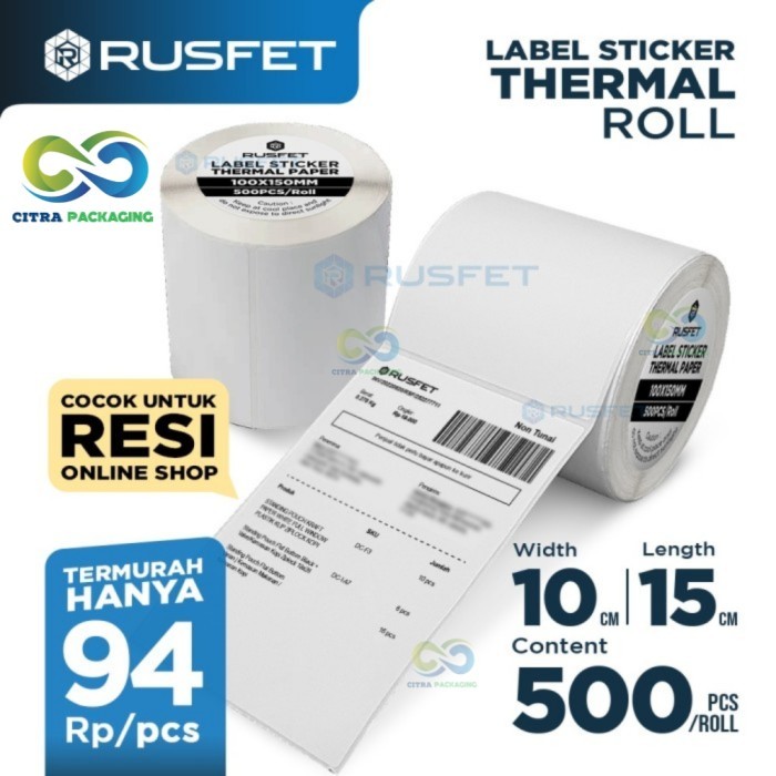 

LABEL THERMAL ROLL STICKER PRINT RESI 10CM x 15CM per DUS isi 24 pcs