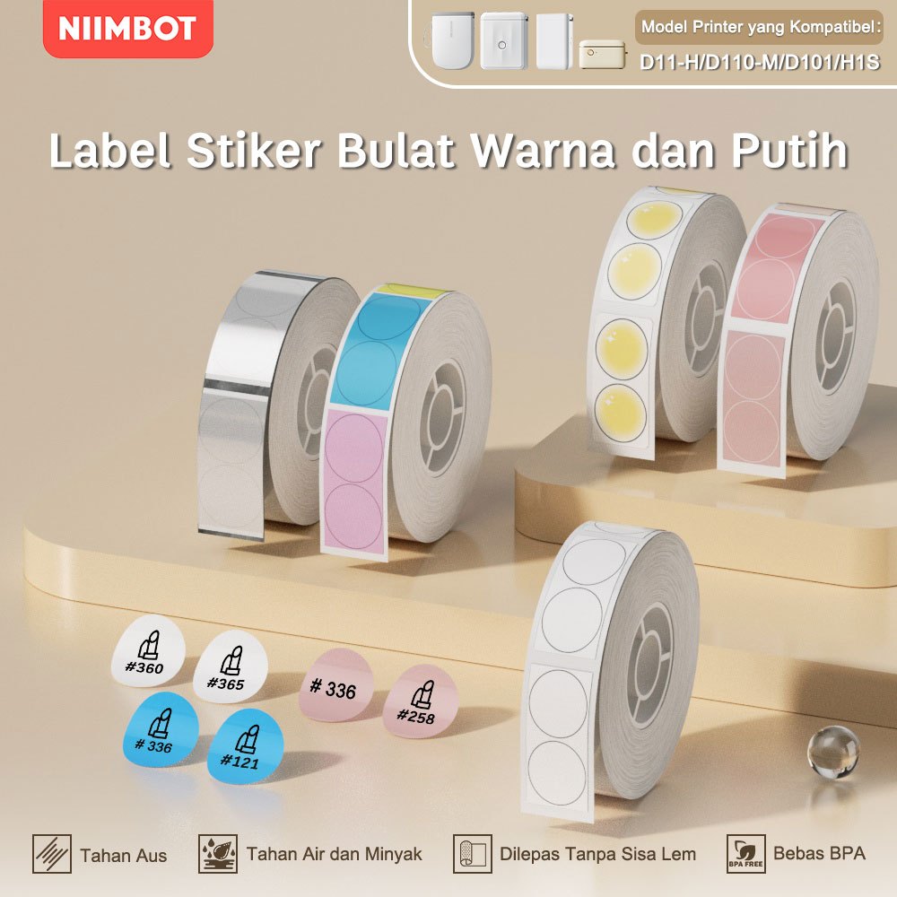 

NIIMBOT D11/D110/D101 STIKER BULAT KERTAS TERMAL 12-15MM TAHAN AIR DAN TAHAN MINYAK