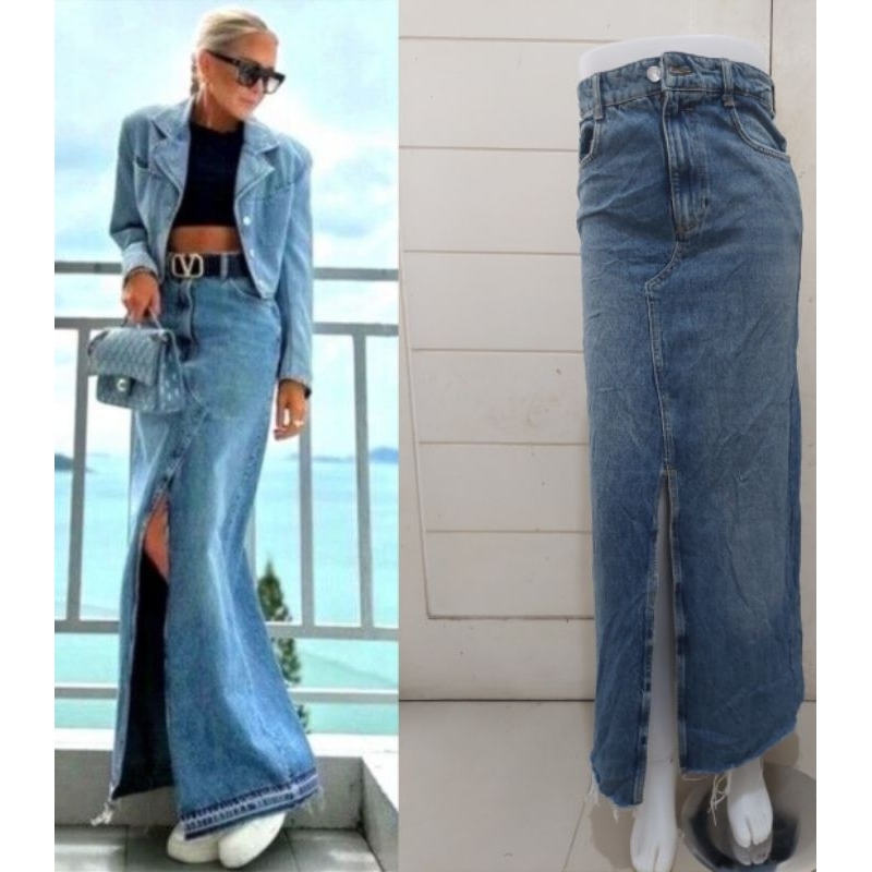Zara skirt denim long skirt denim rok jeans panjang branded