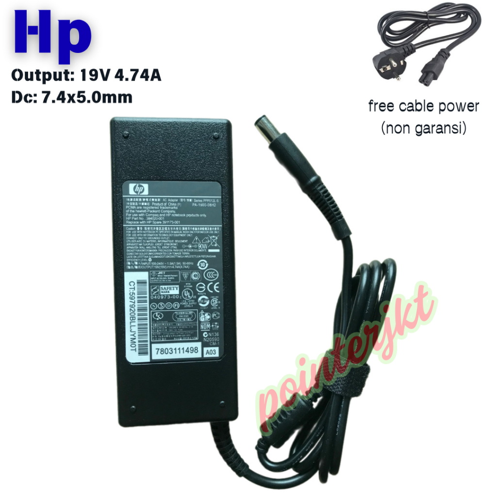 Charger Laptop Hp Elitebook 8470P 8570P 8470W 8570W 8770WC Adaptor Hp 19V 4.74A Dc 7.4 90W