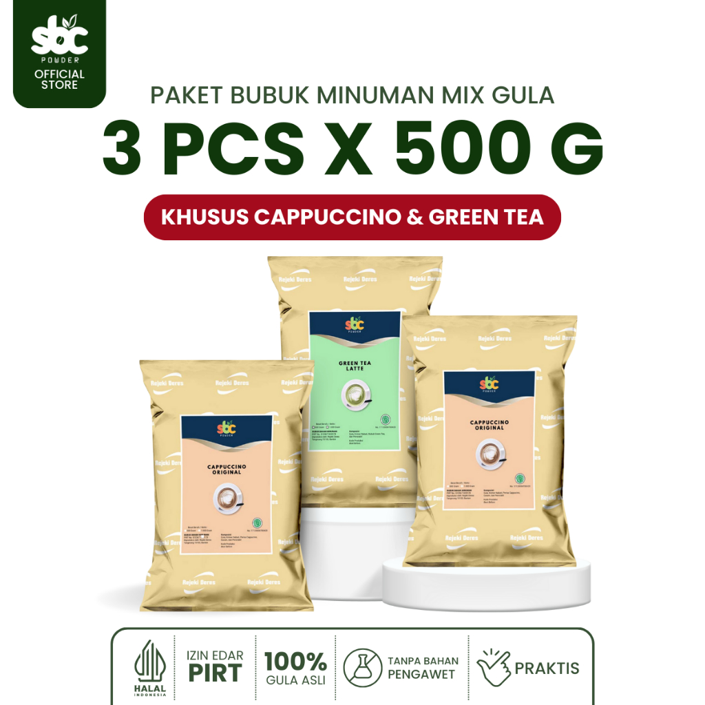 

SBC - Paket Usaha 3pcs 500gr - Bubuk Minuman SBC Powder Green Tea / Capucino