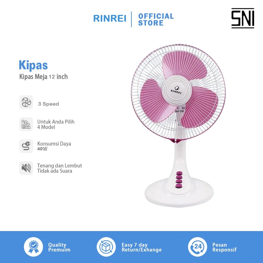COD Kipas Meja Angin Rinrei Renrei 12 Inc Desk Fan Mode 3 Speed Bergaransi Duduk Inch Hemat Daya 2 I