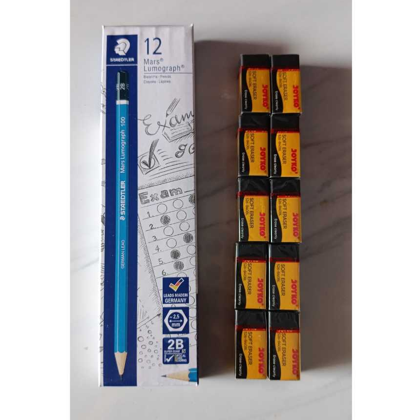 

PAKET HEMAT Pensil 2B Steadler 1 pack + Penghapus Joyko Htm 10pcs