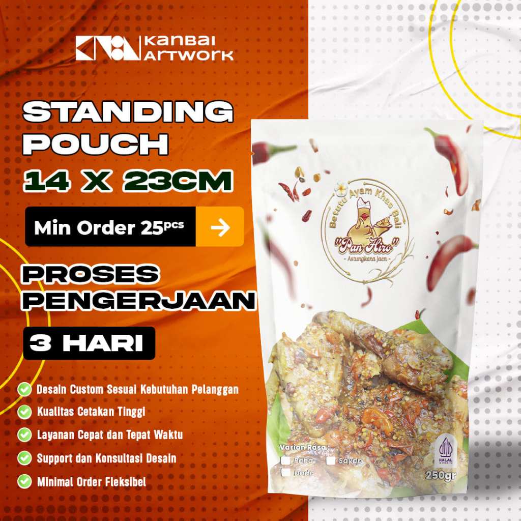 Desain Kemasan Makanan Standing Pouch 14x23cm Custom