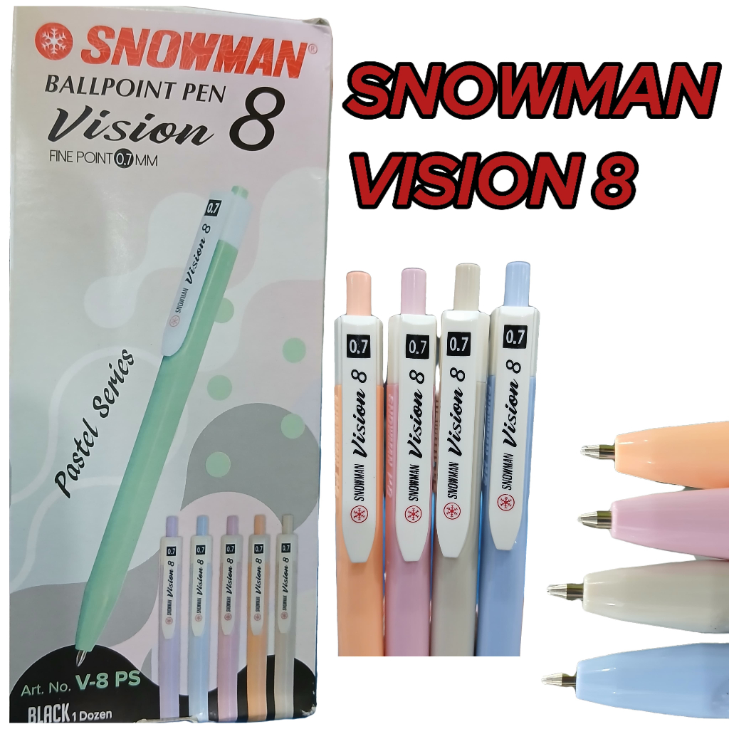 

Pulpen Snowman Hitam Vision 8 Ballpoint Pen 0.7 mm 1 Pack Isi 12 pcs
