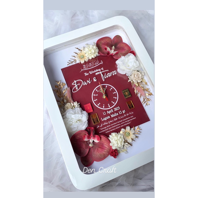 Mahar Pernikahan Akrilik Jam | Custom Bingkai Mahar Pernikahan | Mahar Pernikahan Bunga Anggrek