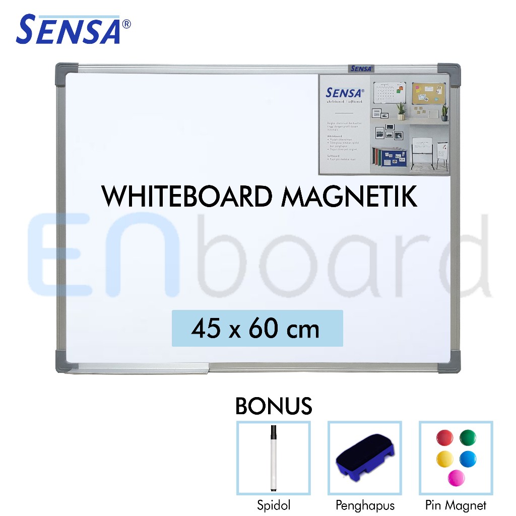 

Papan Tulis Whiteboard / White Board Gantung Magnet Single Face Sensa 45 x 60 cm