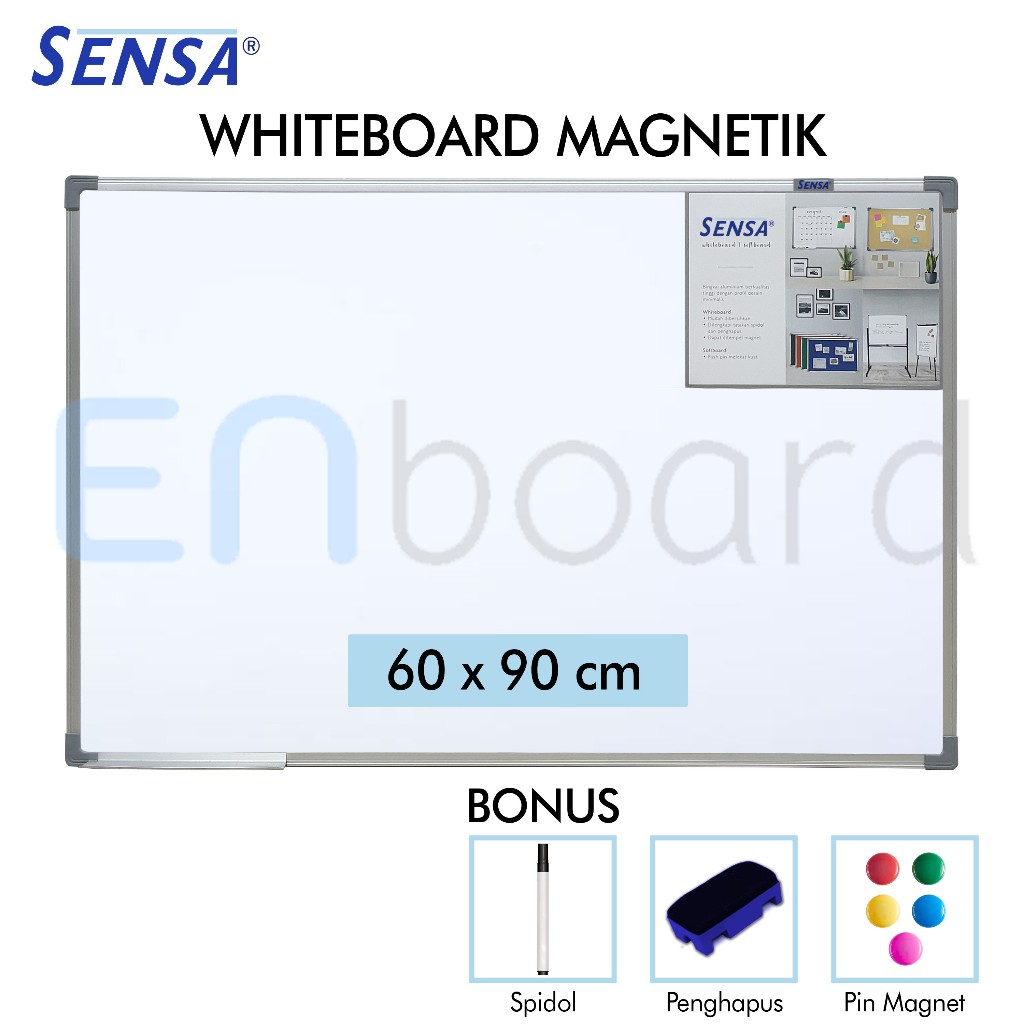 

Papan Tulis Whiteboard / White Board Gantung Magnet Single Face Sensa 60 x 90 cm