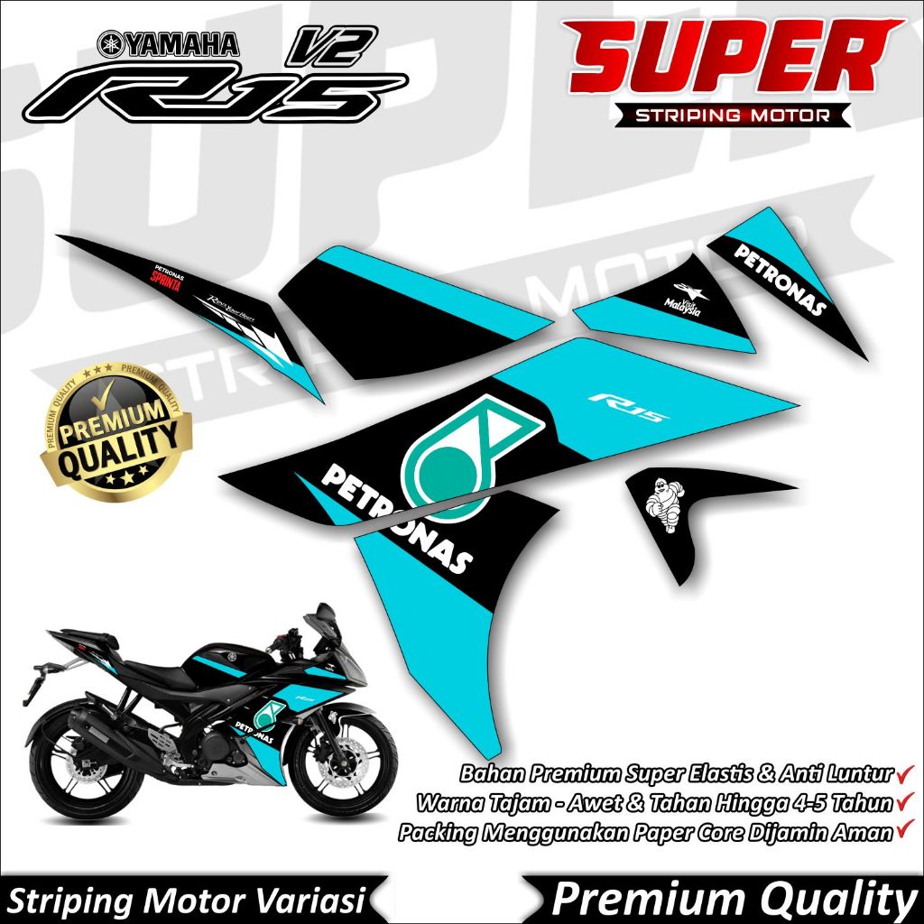 Stiker R15 V2 Anti Luntur keren Striping R15 V2 Striping Yamaha R15 V2 Petronas
