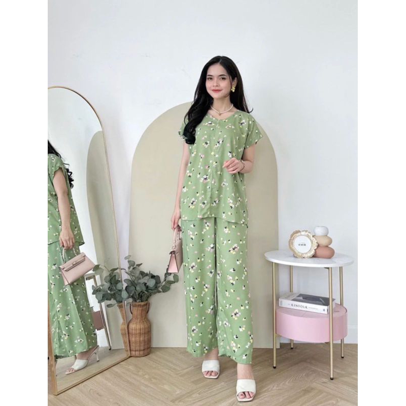 setelan wanita baju celana panjang one set wanita baju tidur baju santai