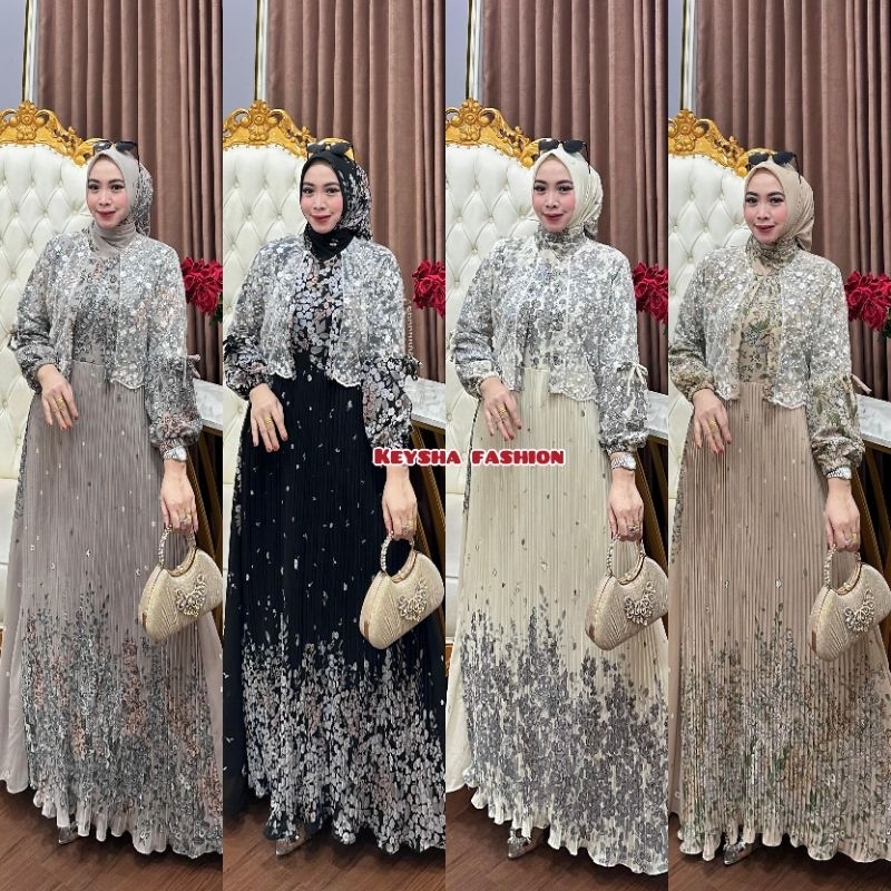 Gamis Dress Wanita Rompi Renda Ceruty Plisket Premium Plus hijab