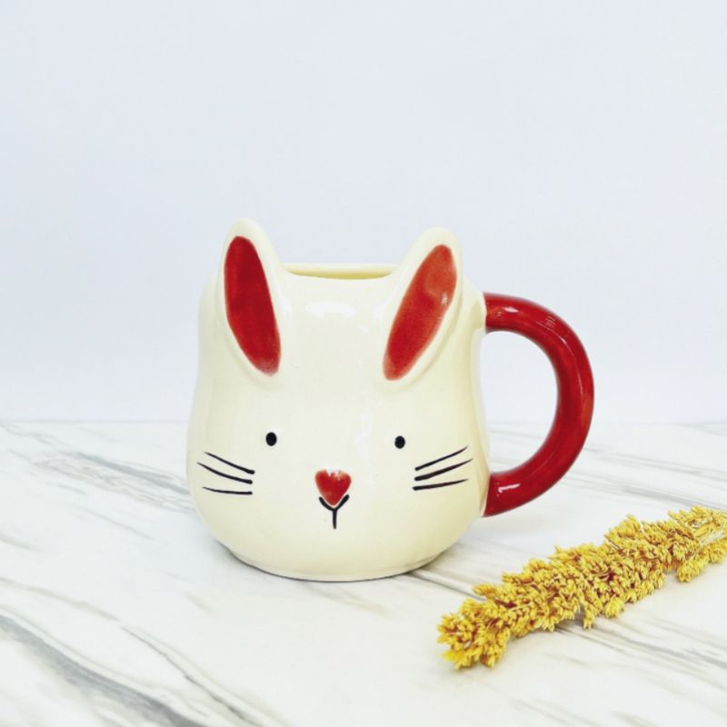Cangkir Kelinci - Mug Keramik Motif Kelinci Lucu Pink - Cangkir Keramik Imut Kelinci - Cangkir Kado 