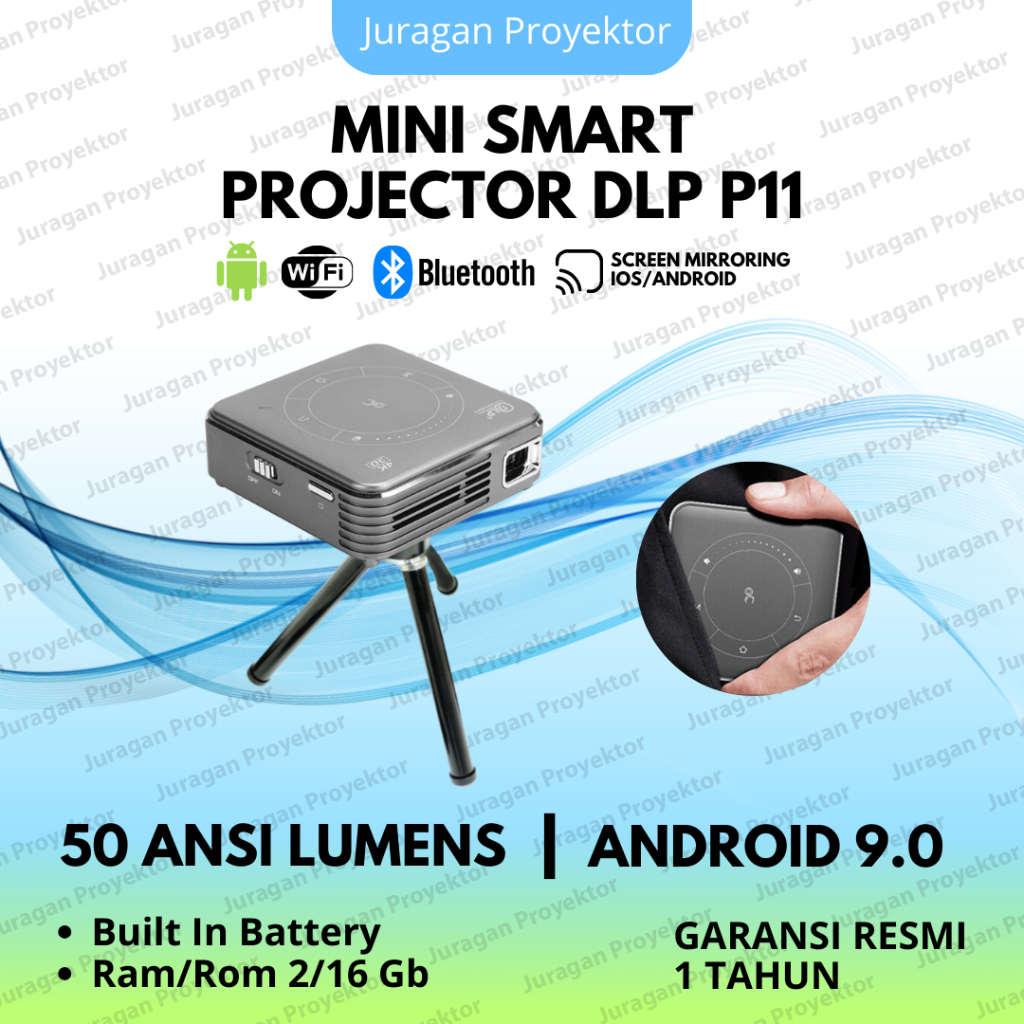 Smart Mini Proyektor DLP P11 Android Wifi 50Ansi Lumens 2GB/16GB Proyektor Mini DLP Multimedia