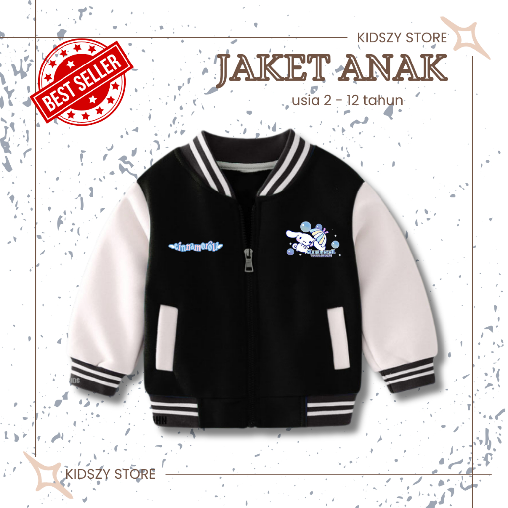 Jaket Baseball Anak Perempuan Laki Laki Cinnamoroll Usia 2 - 12Tahun Jacket Varsity Anak Premium