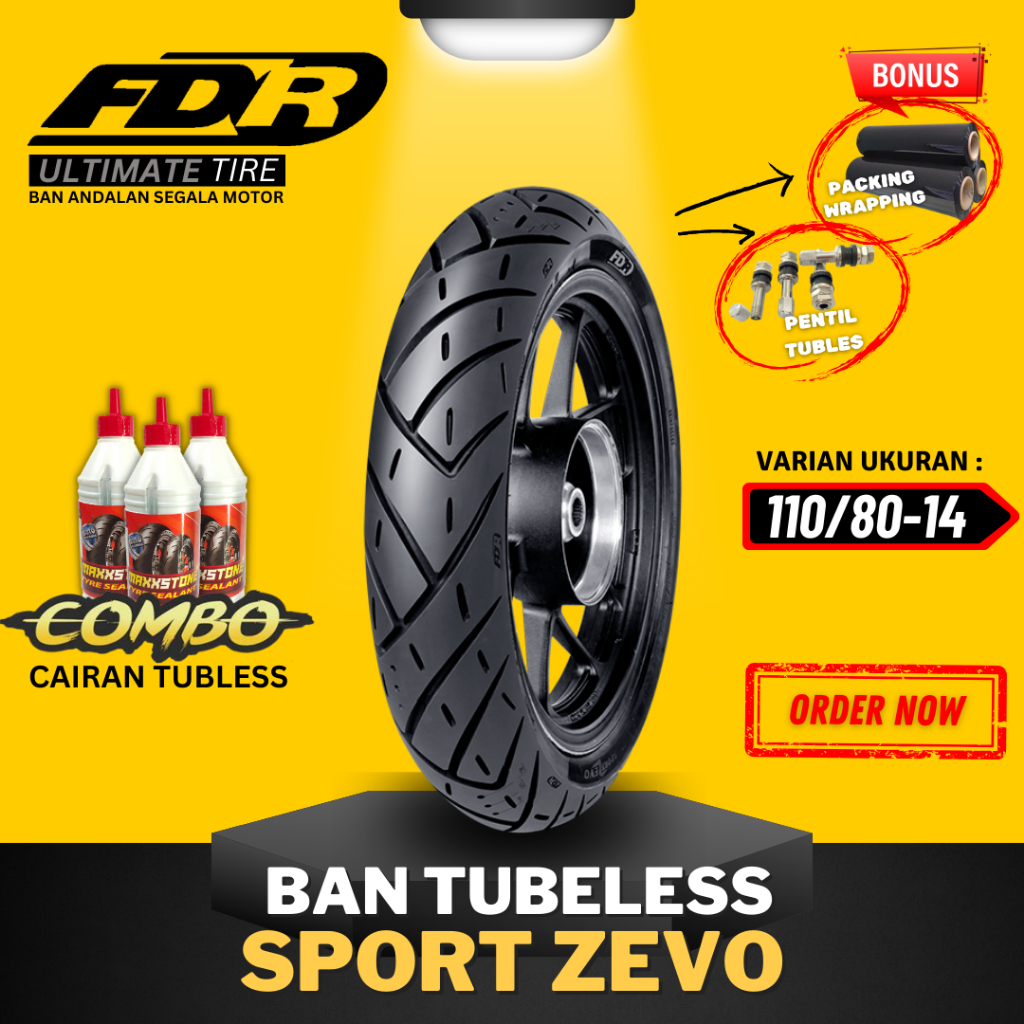 [BAYAR DI TEMPAT] BAN FDR TUBELESS SPORT ZEVO ( 110/80-14 ) RING 14 / BAN LUAR TUBLES FDR SPORT ZEVO