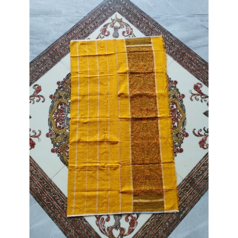 JUAL MURAH kamen/kain tenun endek polos tumpal kuning / endek seseh bali / kain tenun kotak dobol ba