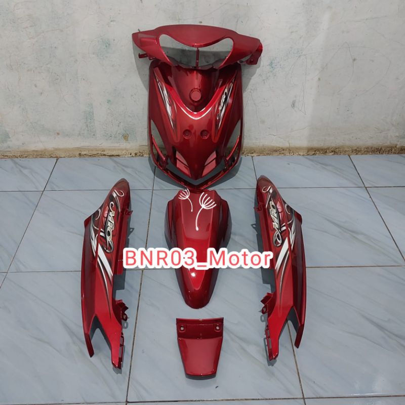 Cover Body Halus Motor Yamaha Mio Smile Merah Maroon Plus Striping
