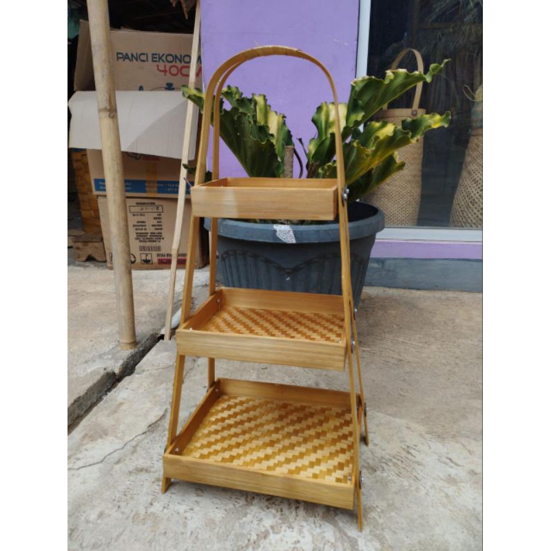 PROMO RAK DAPUR BAMBU SUSUN 3 - RAK BAWANG BAMBU SUSUN 3 - RAK BUMBU SUSUN 3 - TEMPAT BUMBU DAPUR BA