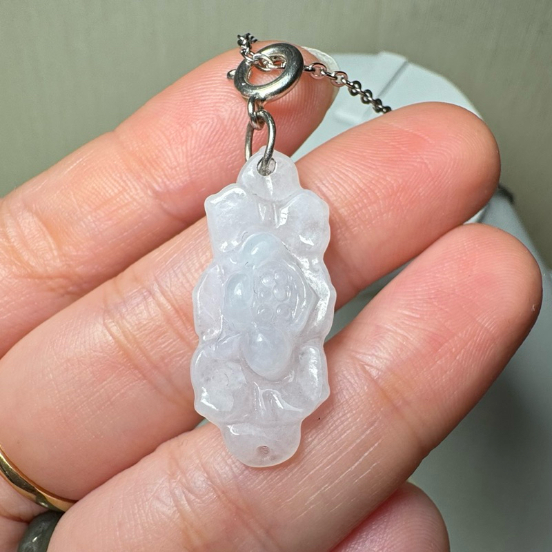 liontin lotus burma blue white Giok jade jadeite SUPER ICY