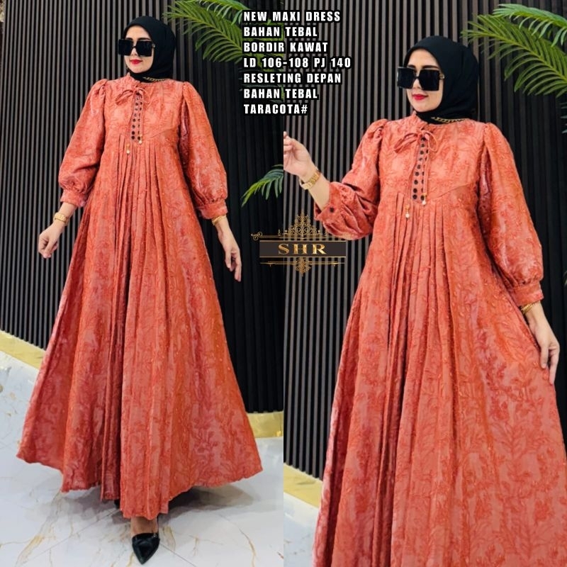 Shr Maxi Dress Bordir Timbul Katun Elegan