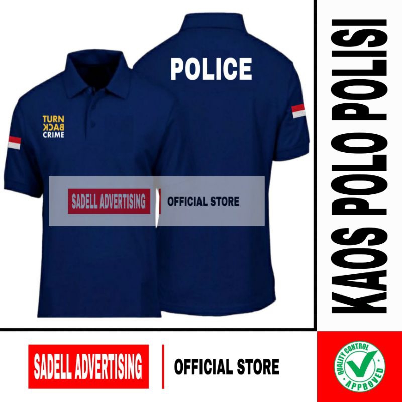 Kaos Polo POLISI Kaos Polo TURN BACK CRIME Navy Lengan Pendek Pria Bordir