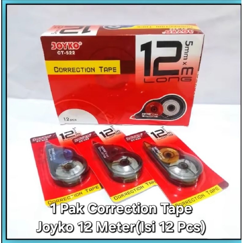 

1 Pak Correction Tape Joyko 12 Meter(Isi 12 Pcs) / Tipe X Kertas