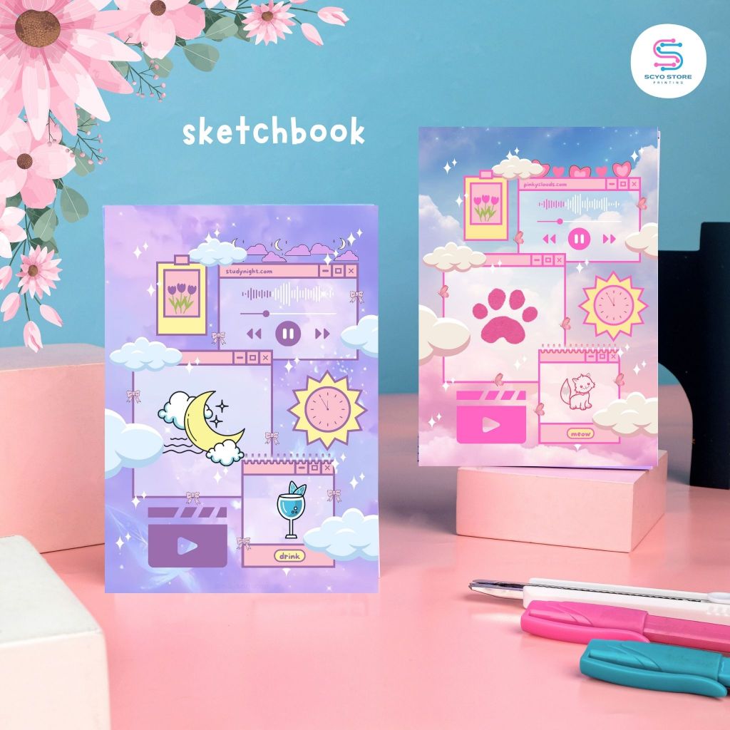 

Buku Tulis Sketchbook Notebook A6 Motif Aesthetic Scrapbook Catatan Notes Notepad 50 Lembar