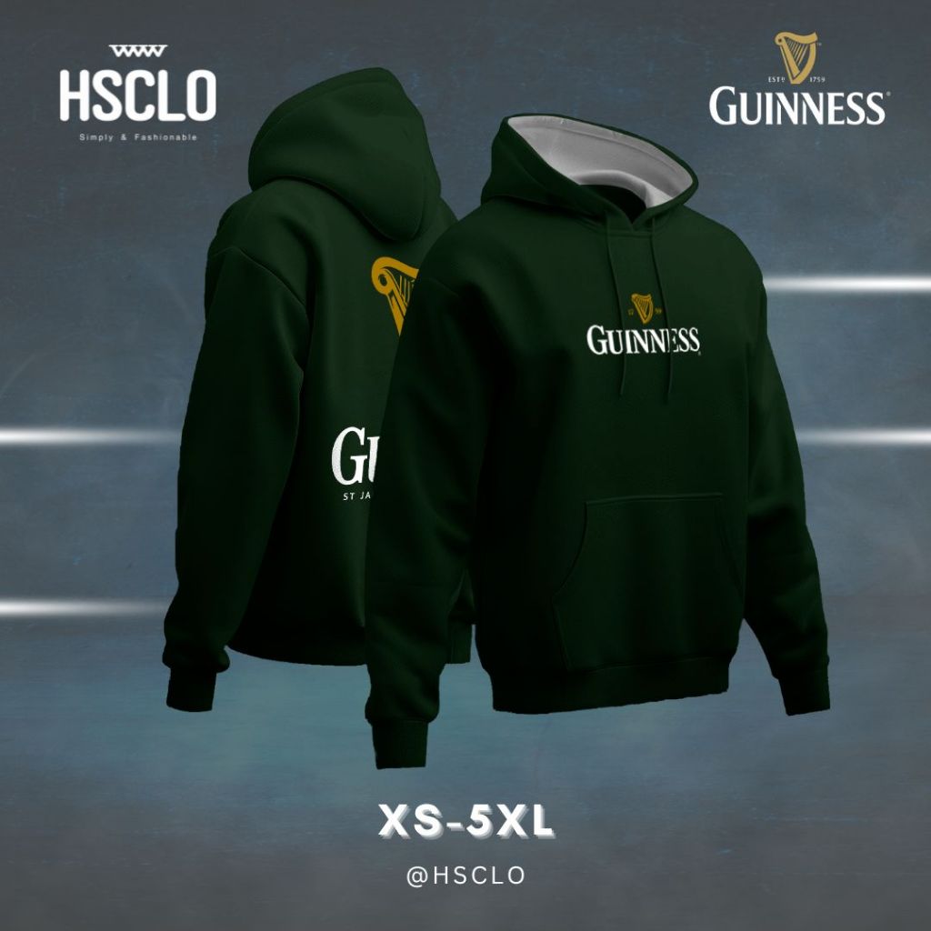 Hoodie Jumper HSCLO GUINNESS DARK GREEN HOODIE  Big Size Bahan Katun Fleece Ukuran Jumbo XS - 5 XL