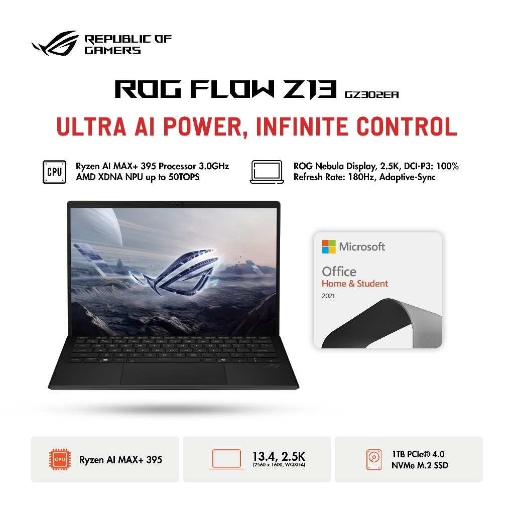 ASUS ROG FLOW Z13 GZ302EA - RYZEN AI MAX+ 395 - 32GB - 1TB - RADEON 8060S - 2.5K - W11 - OFFICE