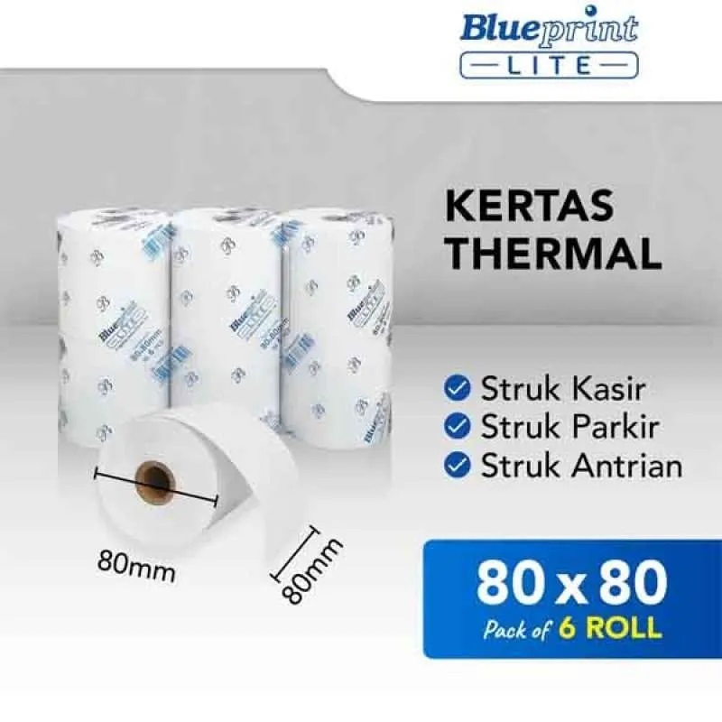 

Kertas Thermal BLUEPRINT Lite 80x80 mm Struk kasir POS ( 1 Pack 6 ROLL )